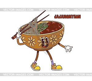 Cartoon jajangmyeon bowl Korean food character - vector clipart