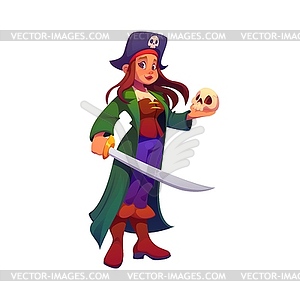Pirate sailor girl corsair captain woman character - vector clipart