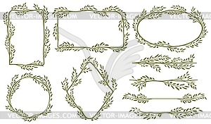 Green olive frames, border lines and dividers - vector clipart