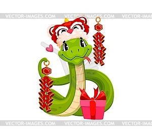 Funny cartoon snake character with gift box - vector clip art