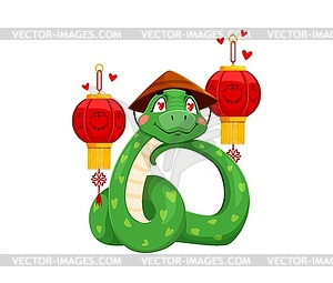 Funny cartoon snake character exudes love feelings - vector clip art