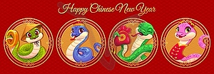 2025 Asian horoscope snakes collage, cny banner - vector image