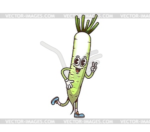 Cartoon groovy daikon farm vegetable character - royalty-free vector clipart