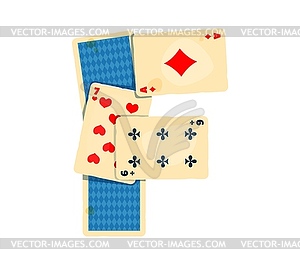 Playing cards arranged to form cartoon letter F - vector image