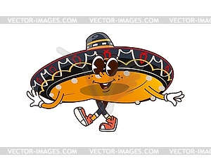 Mexican sombrero hat cheerful groovy character - vector clip art