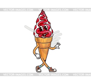 Ice cream and sundae groovy happy character - vector clip art