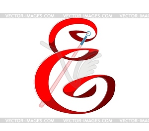 Cartoon letter E as red gymnastics ribbon on stick - vector image