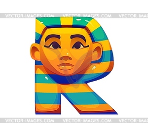 Мультяшный египетский шрифт pharaoh face буква r - векторное изображение клипарта