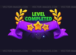 Level completed badge or level up game GUI asset - vector clipart