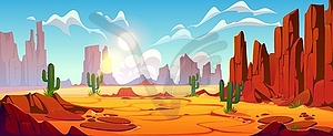 Cartoon desert mountains landscape game background - vector image