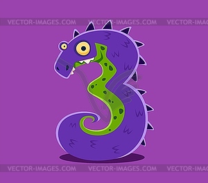 Halloween font digit 3 three monster character - vector clipart
