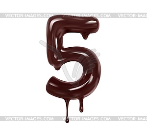 Chocolate number 5 Five with flow drip, choco font - vector clip art