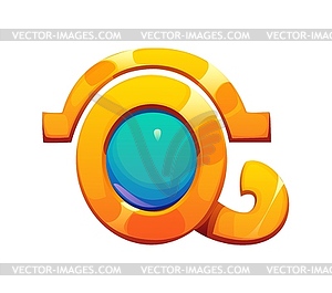 Cartoon egyptian font golden Q letter - vector image
