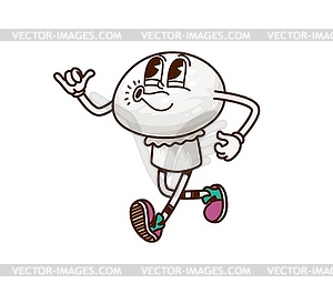 Groovy mushroom cartoon character on sport jogging - vector clip art