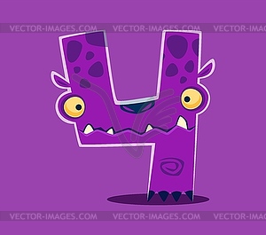 Halloween font digit 4 four monster character - vector image