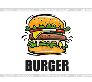 Burger icon, BBQ restaurant, fsas food, grill bar - vector clipart