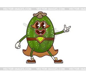 Groovy feijoa fruit superhero cartoon character - vector clipart