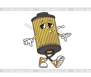 Cartoon retro groovy car oil filter character - vector clip art