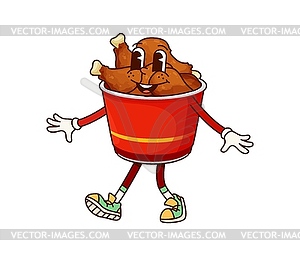 Fast food groovy chicken legs bucket character - vector image