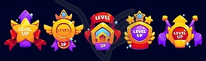 Level up game reward, user rate icons or badges - vector clip art