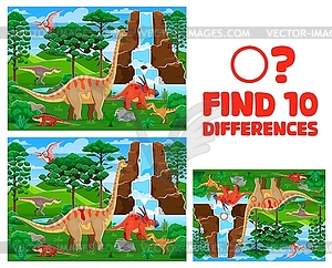 Find ten differences on landscape with dinosaurs - vector clipart