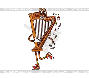 Cartoon groovy harp musical instrument character - vector clipart