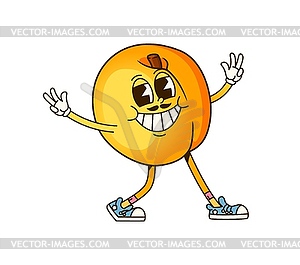 Cartoon retro groovy apricot fruit funny character - vector clipart