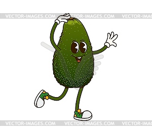 Groovy retro cartoon avocado fruit funny character - vector image