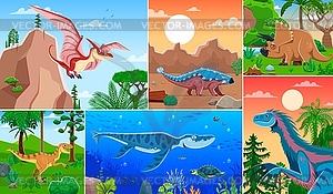 Prehistoric reptile dinosaur characters collage - vector clipart