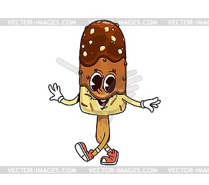Chocolate sundae ice cream groovy character - vector clip art