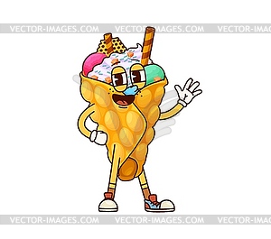 Groovy hong kong waffle ice cream character - vector clipart