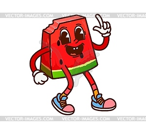 Groovy cartoon watermelon slice funny character - vector clipart