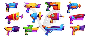 Game blaster weapon, cartoon fantasy laser guns - vector image