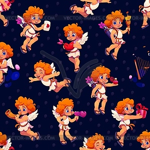 Valentine cherub angel characters seamless pattern - vector clipart