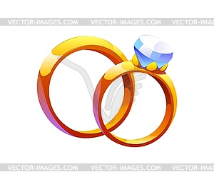 Valentine day love symbol, wedding golden rings - vector image