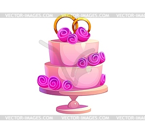 Wedding cake with golden rings for Valentine day - vector clip art