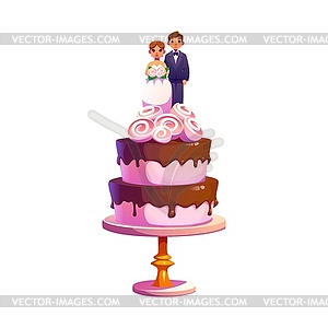 Wedding cake with bride and bridegroom figures - vector clip art