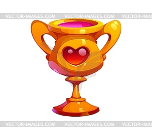 Valentine day love symbol, golden cup with heart - vector clipart