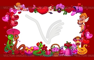 Valentines banner with holiday frame and cherubs - vector clipart