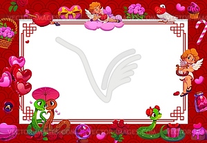 Valentine day greeting card, snakes, cupid cherubs - vector clipart / vector image