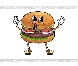 Groovy fast food burger cartoon character - vector image