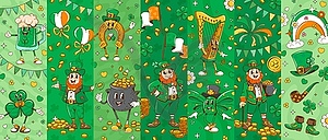 Cartoon groovy st Patrick day characters collage - vector clip art