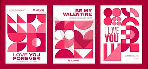 Valentines day posters with geometric shapes - vector clip art