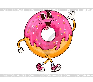 Groovy cartoon donut dessert funny character - vector image