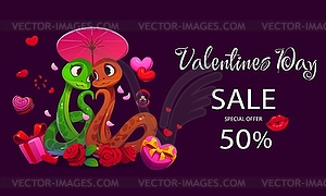 Valentine Day sale banner, love gifts and hearts - vector clip art