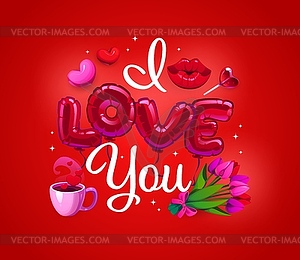 I love you valentines day quote, romantic phrase - vector clip art