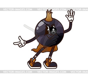 Cartoon groovy blackcurrant pirate, berry corsair - vector clipart