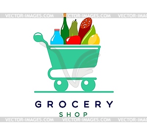 Grocery shop icon featuring shopping cart - vector clipart