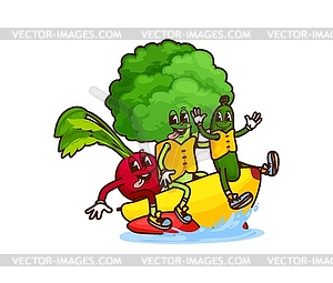 Cartoon groovy vegetables on summer vacation - vector image