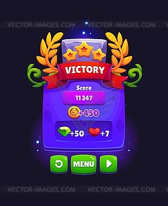 Victory game frame, winner award score and rewards - vector image